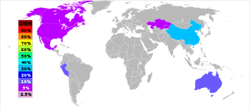 Worldmap reviealing that about 40% of zinc is produced in China, 20% in Australia, 20% in Peru, and 5% in US, Canada and Kazakhstan each.