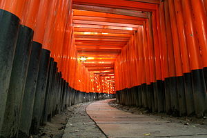 A series of torii at Fushimi Inari shrine, Kyoto, Japan