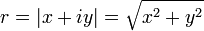 r = |x + iy| = \sqrt{x^2+ y^2}