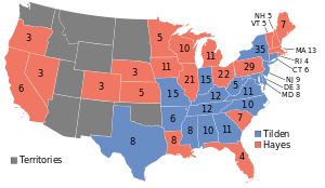 A map of the United States showing electoral results in 1876