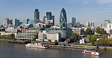 An aerial photograph of the City of London and its surrounding London boroughs.