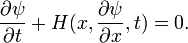  \frac{\part  \psi}{\part t} + H(x,\frac{\part  \psi}{\part x},t) =0.\,