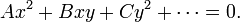 Ax^2 + Bxy + Cy^2 + \cdots = 0.