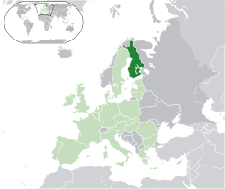 Location of  Finland  (dark green)– in Europe  (green & dark grey)– in the European Union  (green)  —  [Legend]