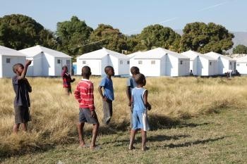 Temporary shelter children Haiti