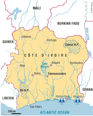 Map of SOS Children's Villages, Ivory Coast