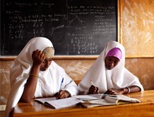 Girls studying hard